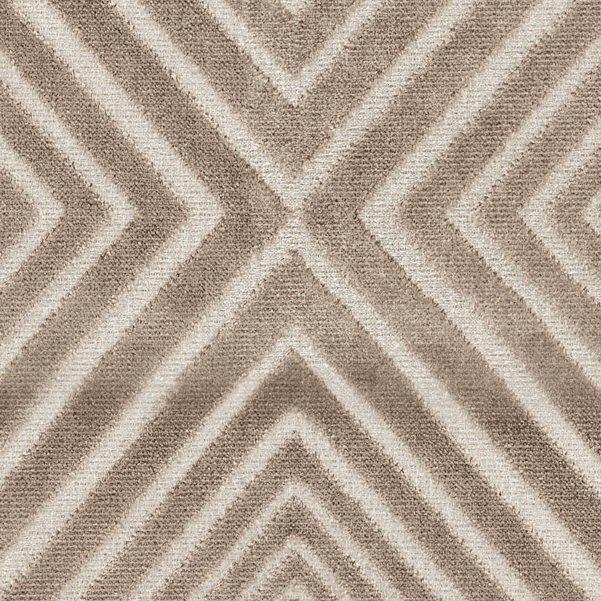 Mushroom taupe woven textile with cream angular chevrons and diamond motif