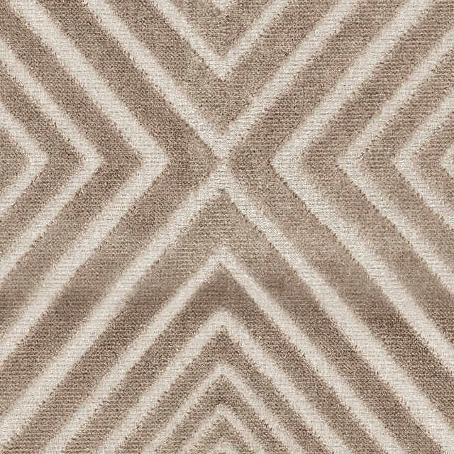 Mushroom taupe woven textile with cream angular chevrons and diamond motif
