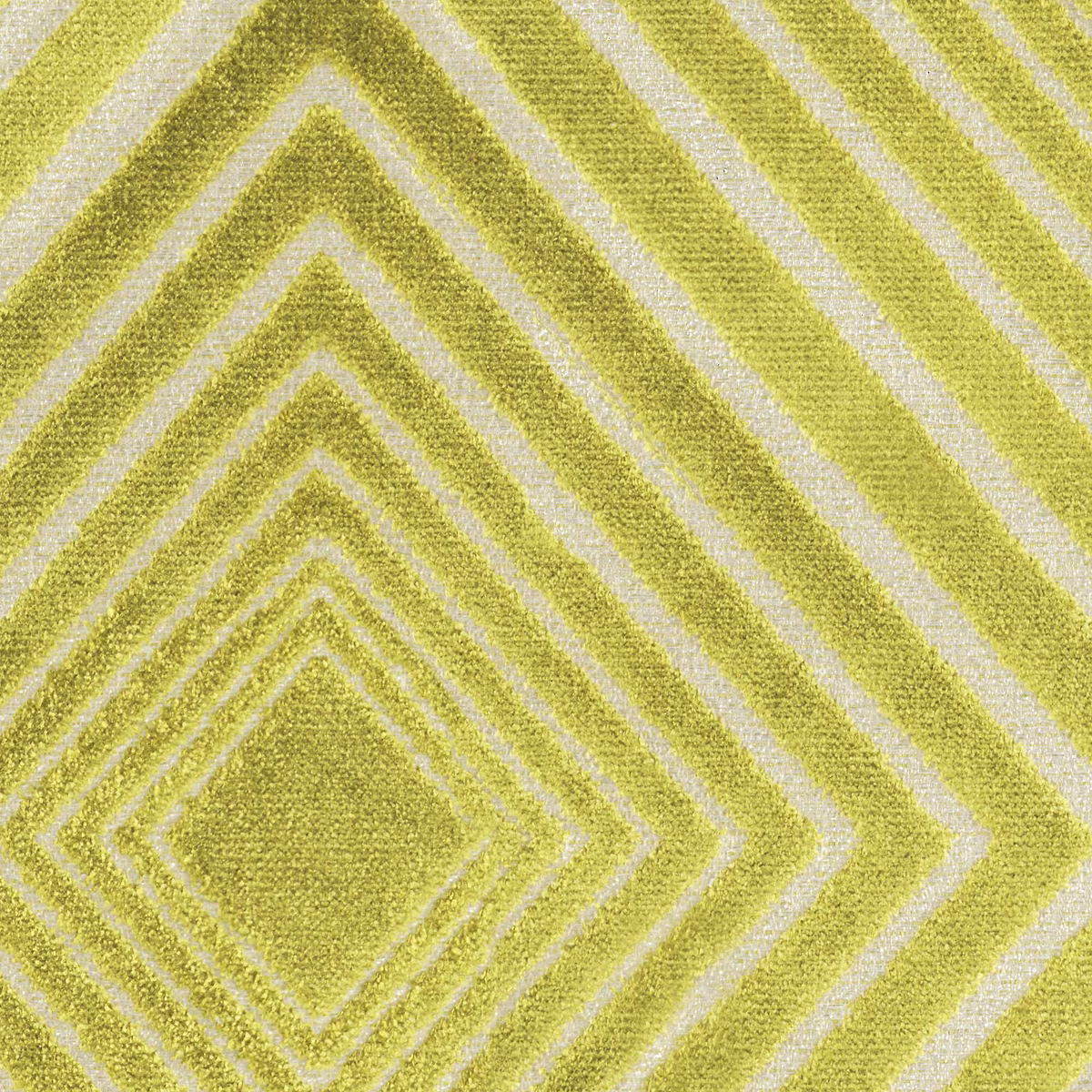 Lime-yellow woven Baroque fabric with pale chevrons and nested diamond motif