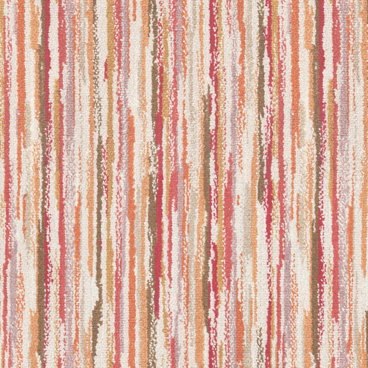 Textured cream fabric with irregular terracotta, pink, tan and brown vertical stripes