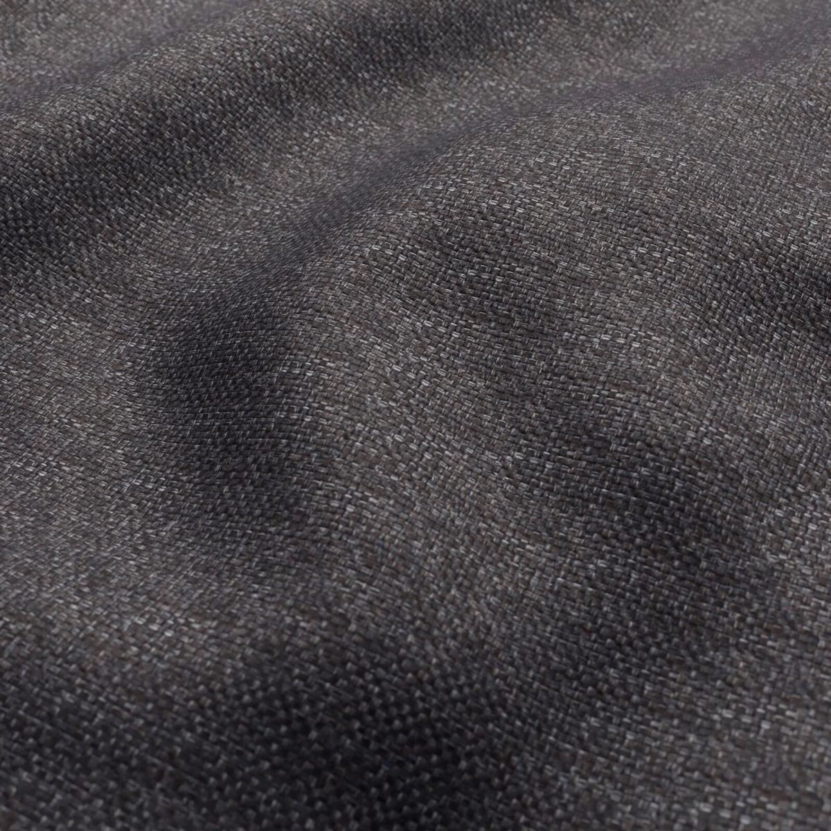 Close-up of dark cocoa-brown woven textile with charcoal threads and softly ridged texture