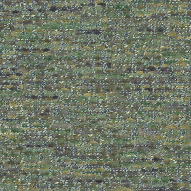 Mottled apple-olive woven textile with grey, ochre and cream flecks