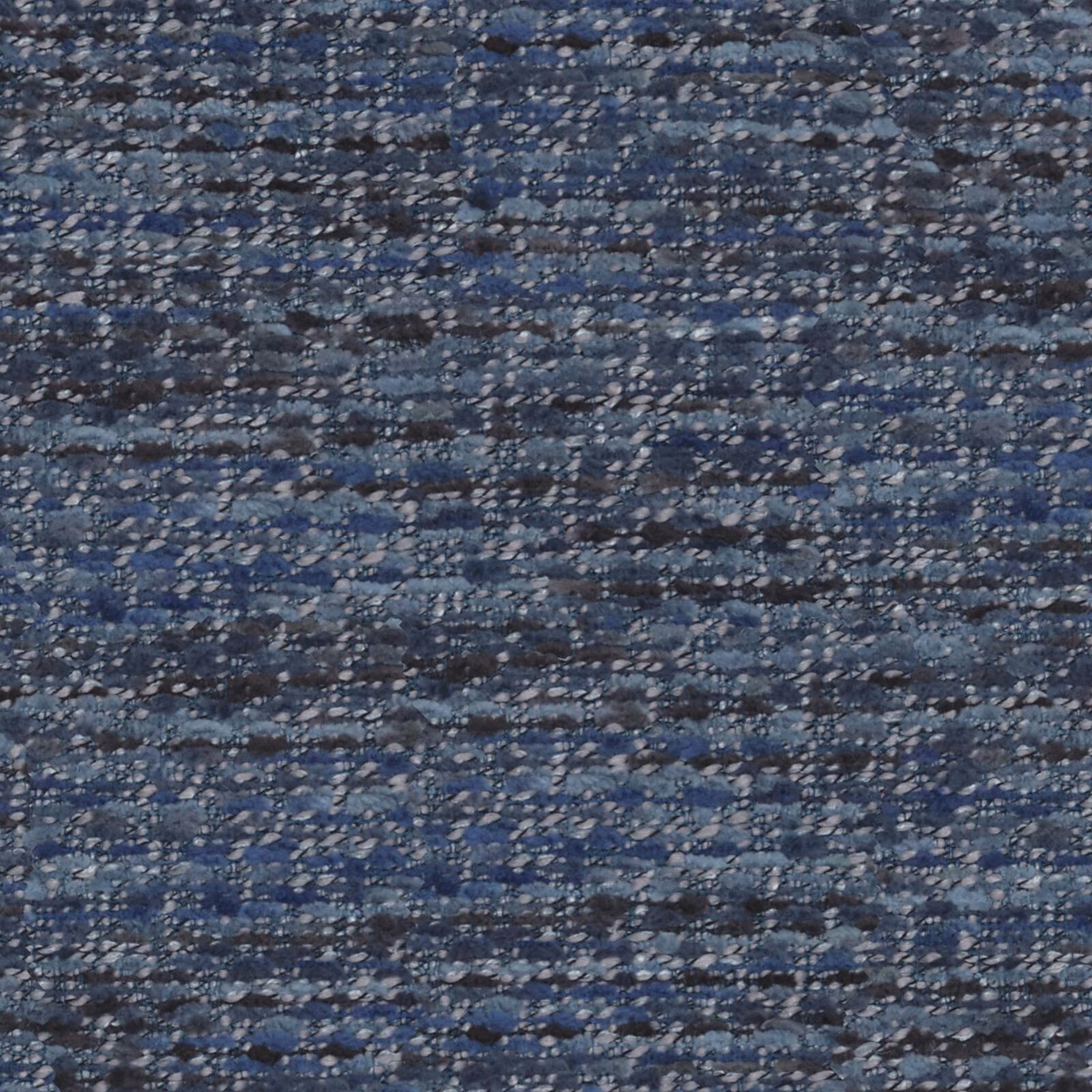 Close-up of inky blue woven fabric with slate and pale blue horizontal flecks