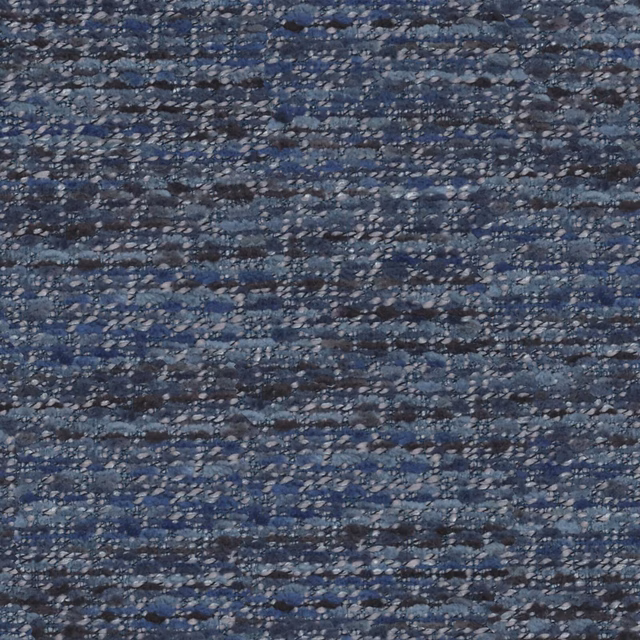 Close-up of inky blue woven fabric with slate and pale blue horizontal flecks