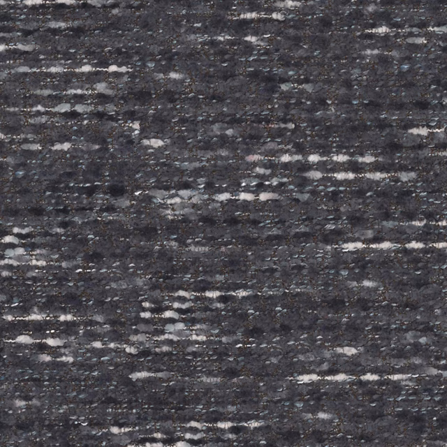 Dark charcoal textile with broken pale horizontal flecks and a dense slubbed weave