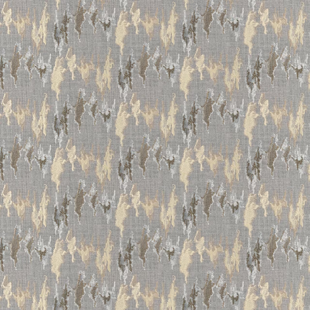 Blue-grey woven fabric with ivory, taupe and charcoal distressed vertical motifs