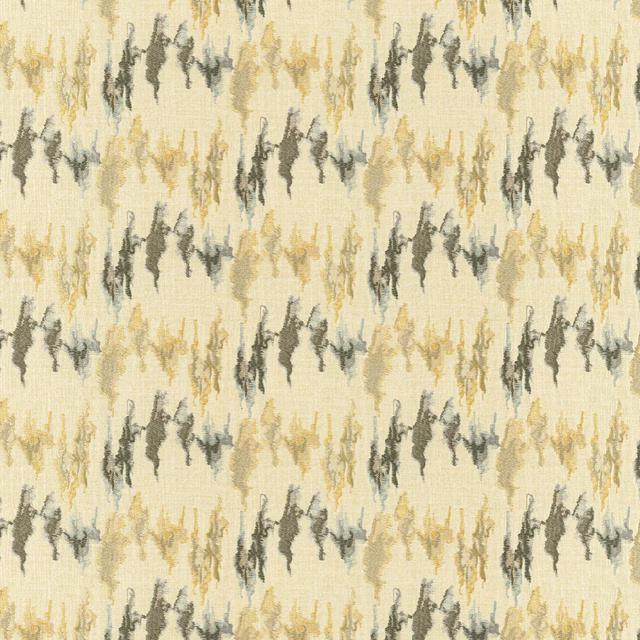 Warm cream woven fabric with ochre, grey and charcoal abstract vertical marks
