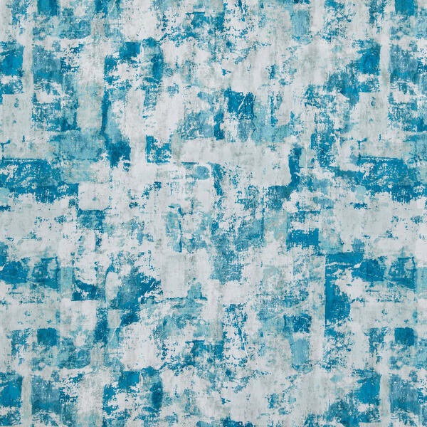 Distressed turquoise and white abstract block-pattern textile with a softly brushed surface