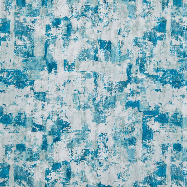 Distressed turquoise and white abstract block-pattern textile with a softly brushed surface