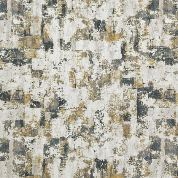 Ivory abstract textile with charcoal, taupe and ochre distressed blocks
