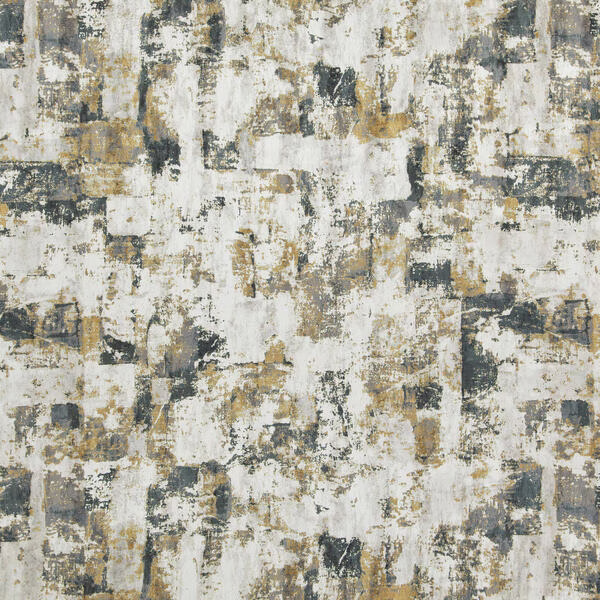 Ivory abstract textile with charcoal, taupe and ochre distressed blocks