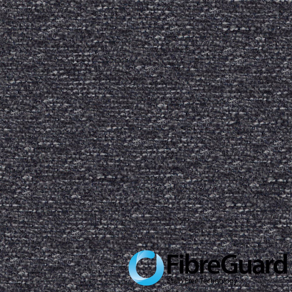 Deep charcoal woven swatch with fine horizontal slubs and subtle grey flecks