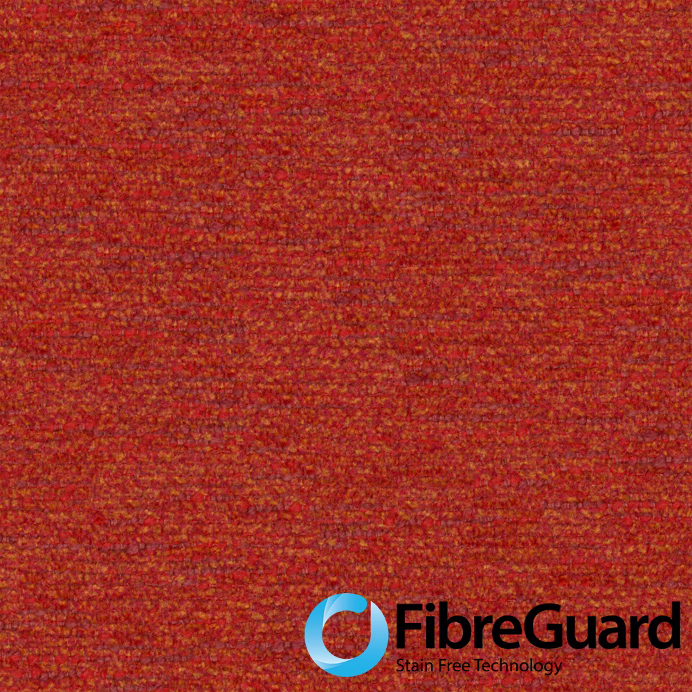 Warm firecracker-red woven swatch with orange flecks and a finely ridged texture