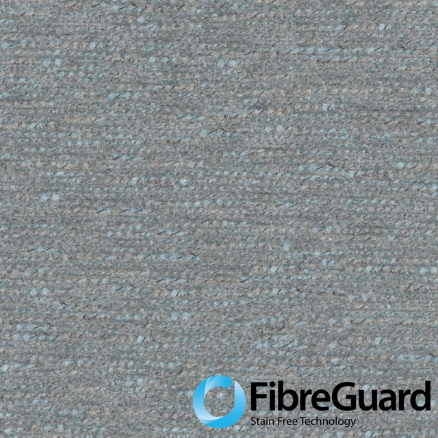 Cool grey-blue woven swatch with fine horizontal slubs and soft taupe flecks