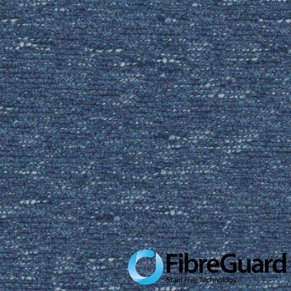 Deep ocean-blue woven fabric with pale horizontal slubs and a softly flecked texture