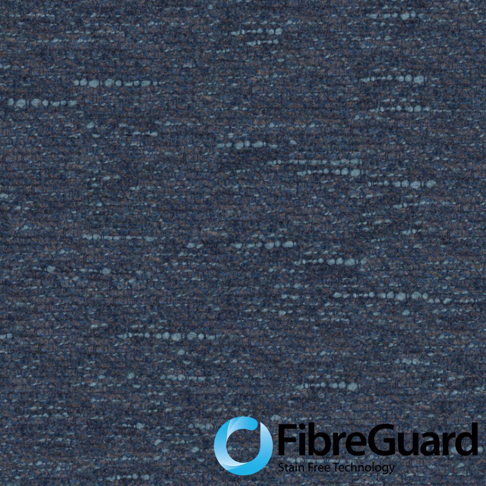 Close-up of dark denim-blue woven cloth with pale flecks and horizontal texture