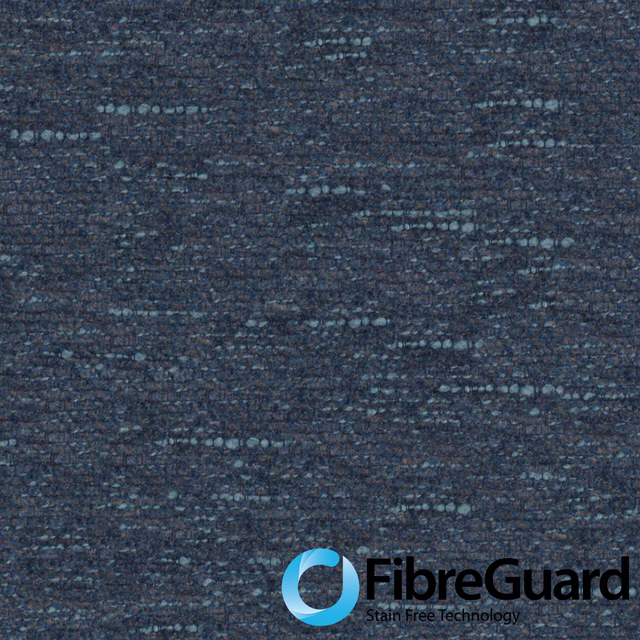 Close-up of dark denim-blue woven cloth with pale flecks and horizontal texture