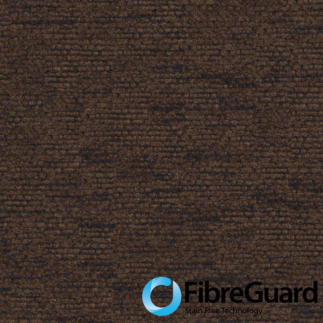 Close view of deep chocolate-brown fabric with nubby horizontal rows and dark flecks