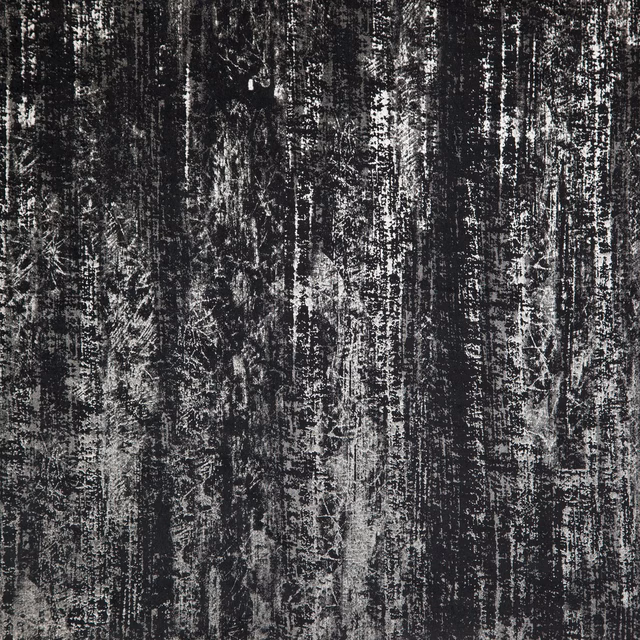 Charcoal black fabric with distressed white vertical striations and dense tactile texture
