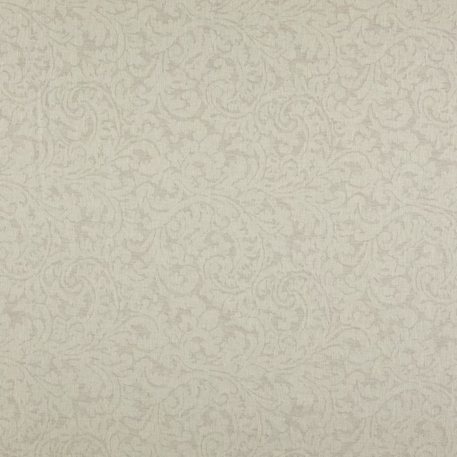 Pale ecru fabric with fine tonal scrolling paisley and softly textured surface