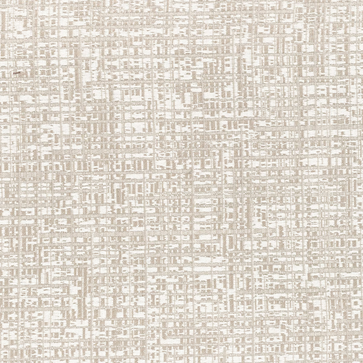 Close-up of warm champagne fabric with a dense ivory broken grid texture