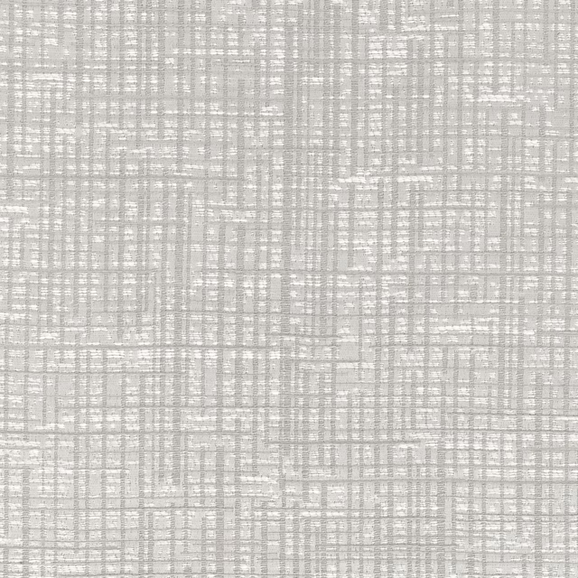 Pale beige woven textile with irregular white and grey linear grid texture