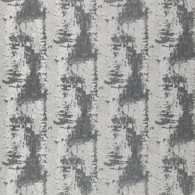 Cool ash grey textile with distressed vertical charcoal brushwork and pale ground