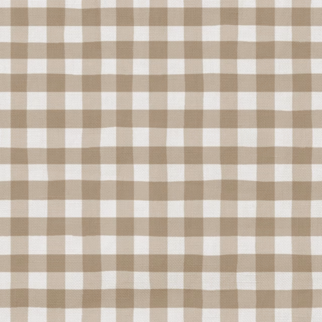 Warm taupe and cream woven gingham check with a softly textured surface
