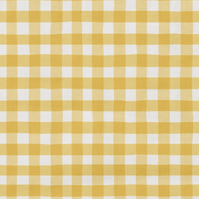 Warm banana-yellow and cream gingham checks with a softly textured woven surface