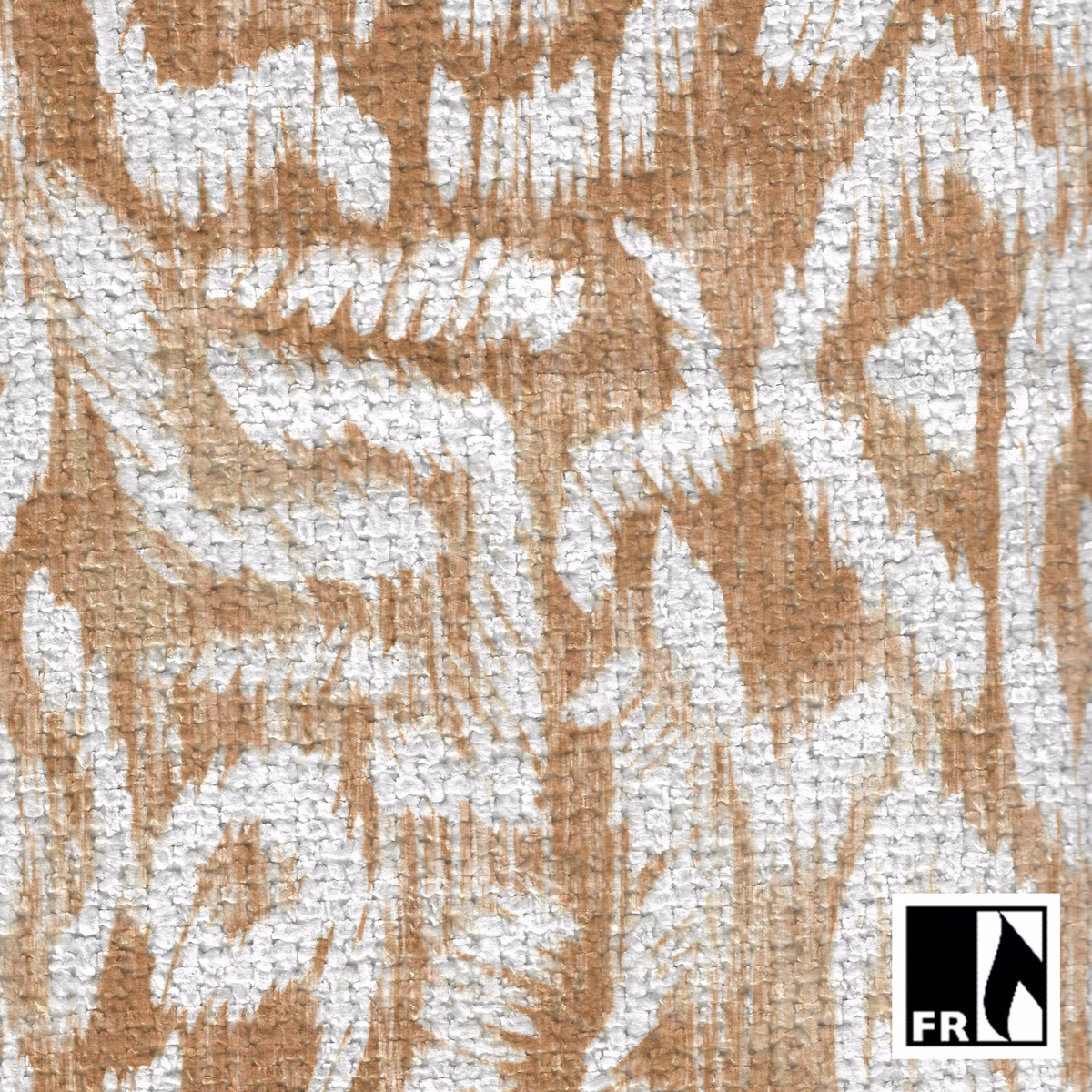 Camel and ivory abstract tiger-like pattern on a coarse slub-woven ground