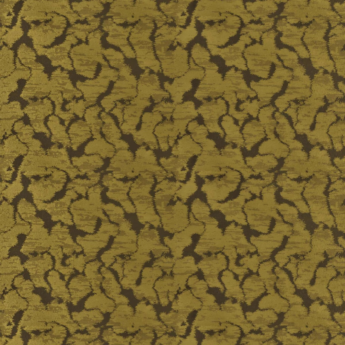 Moss-olive Cortez fabric with dark brown branching marks and textured weave