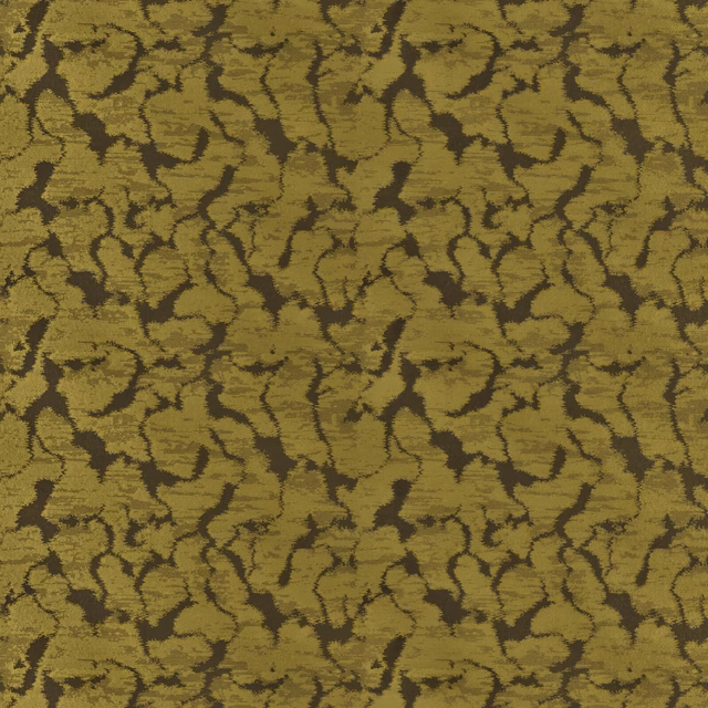 Moss-olive Cortez fabric with dark brown branching marks and textured weave