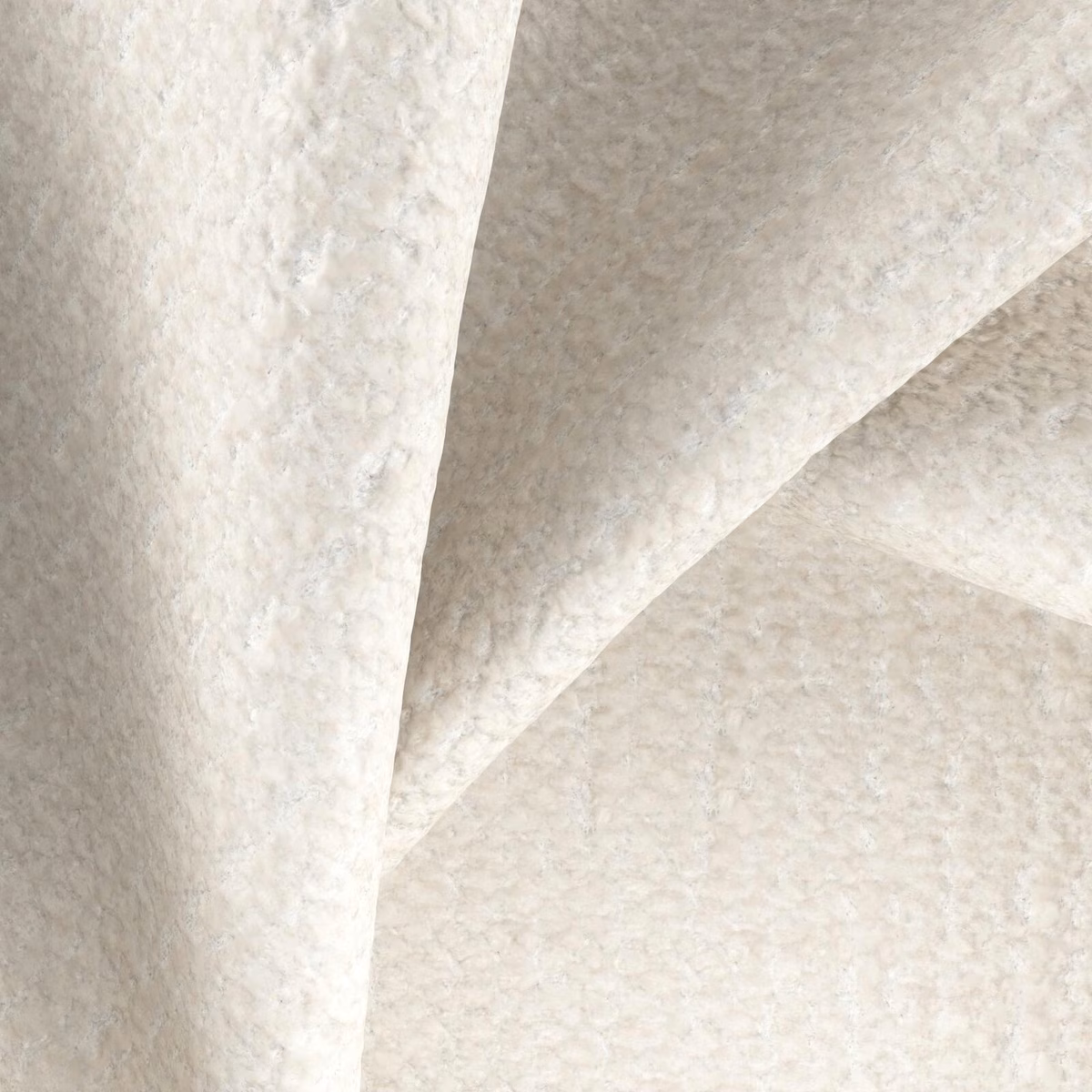 Pale opal ivory fabric with a softly mottled plush surface in folded swatch