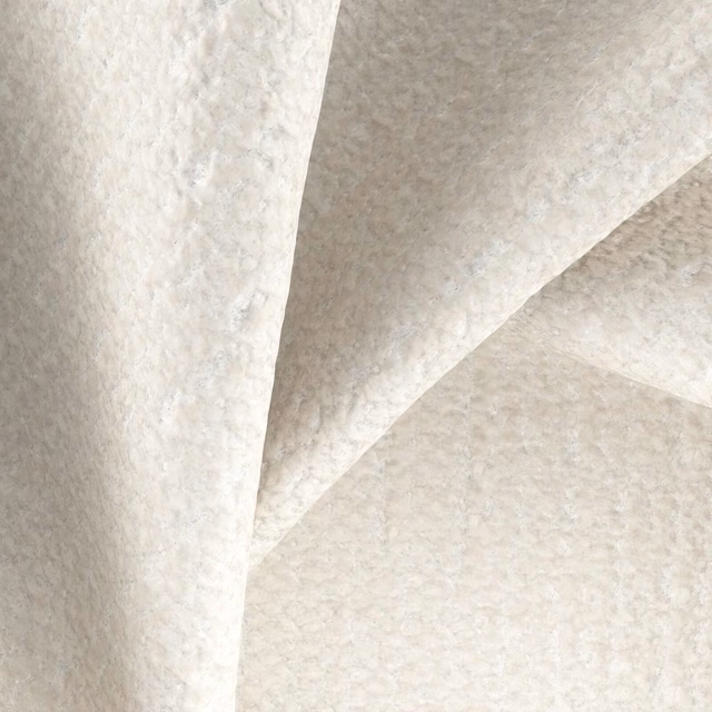 Pale opal ivory fabric with a softly mottled plush surface in folded swatch