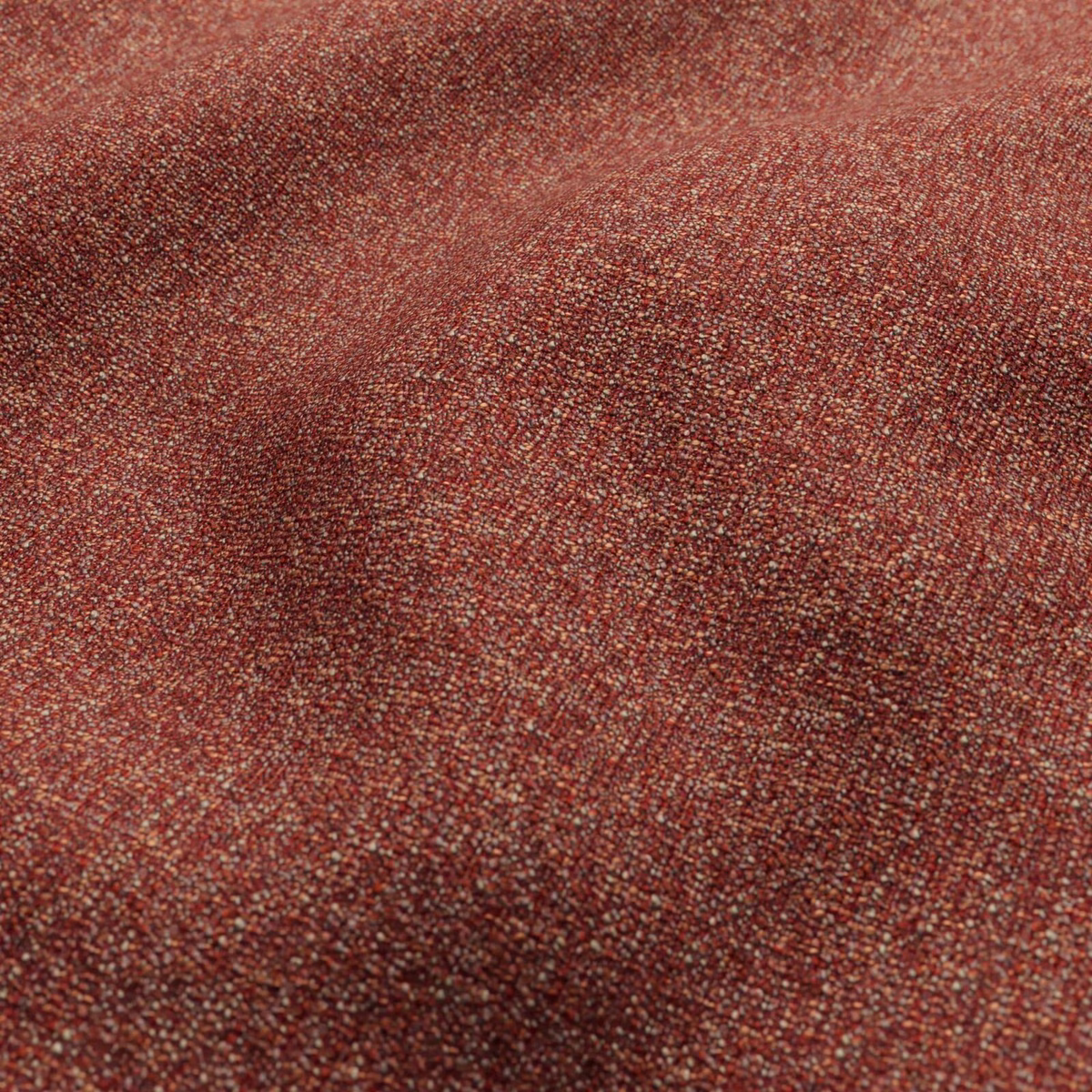 Warm strawberry-red textile with dense flecked weave and subtle lighter threads