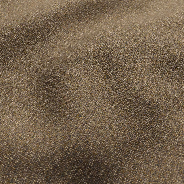 Close-up of Peat brown fabric with dense flecked woven texture and shadowed depth