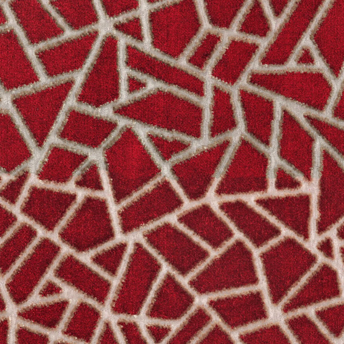 Close-up of burgundy woven fabric with irregular cream geometric lines