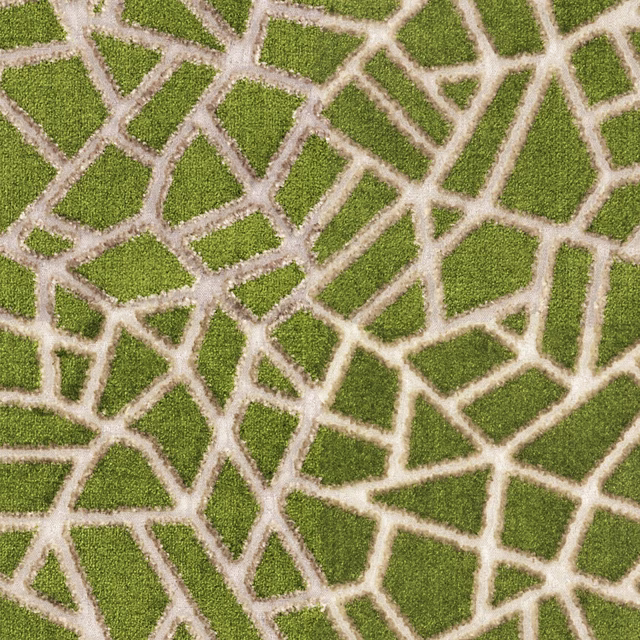 Muted herb-green woven fabric with cream taupe irregular geometric network lines