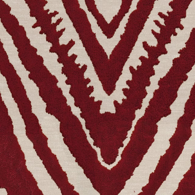 Deep crimson and ivory woven Deco pattern with jagged symmetrical chevrons