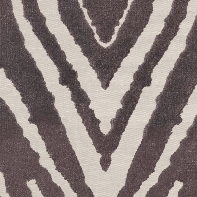 Fog grey woven fabric with raised charcoal branching zebra-like stripes