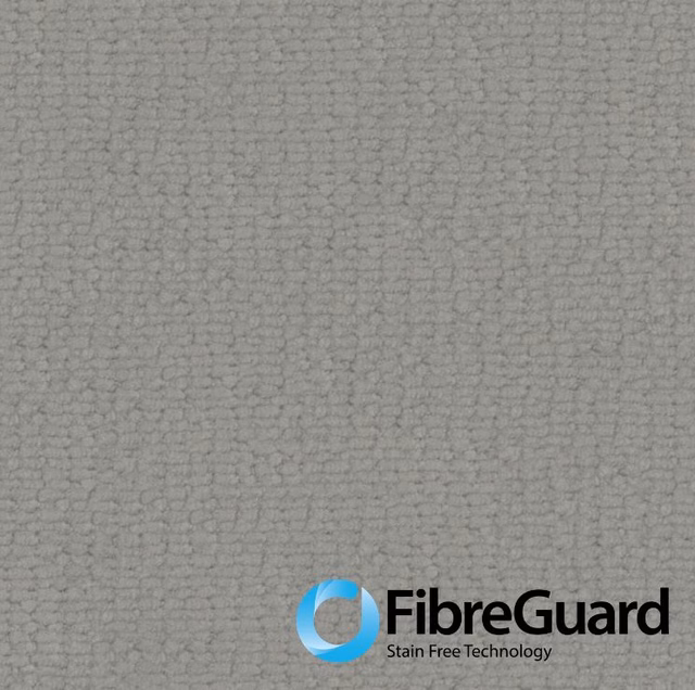 Close-up of cool silver-grey fabric with a fine irregular nubby woven texture