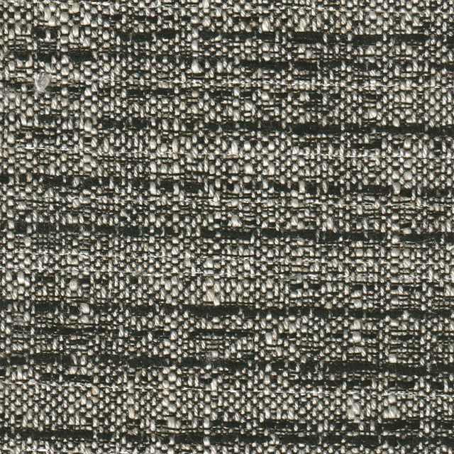Close-up of charcoal taupe nubby weave with pale flecks and irregular horizontal bands