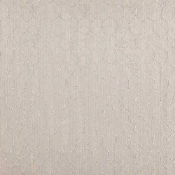 Pale greige woven fabric with ivory lattice and fine vertical texture