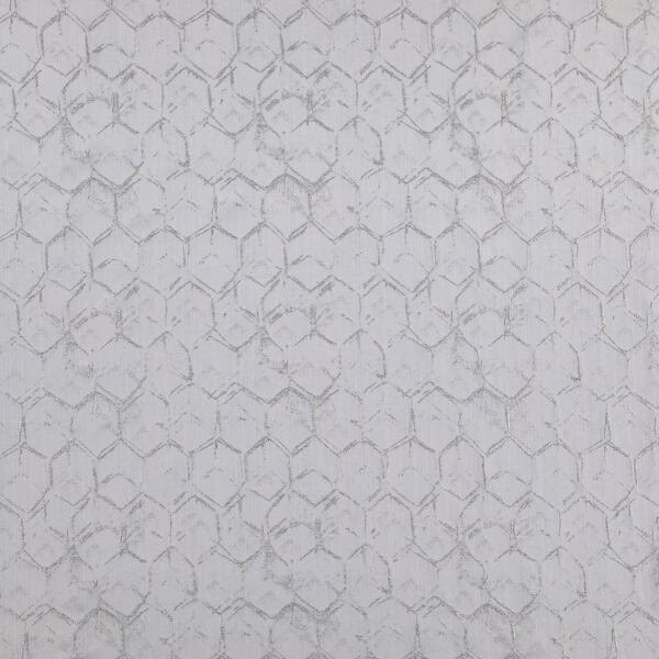 Pale duck egg textile with fine distressed grey hexagon outlines and mottled texture