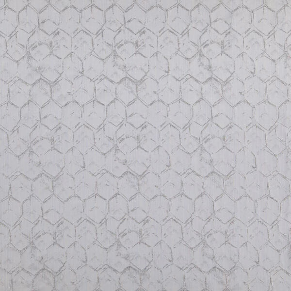 Pale duck egg textile with fine distressed grey hexagon outlines and mottled texture