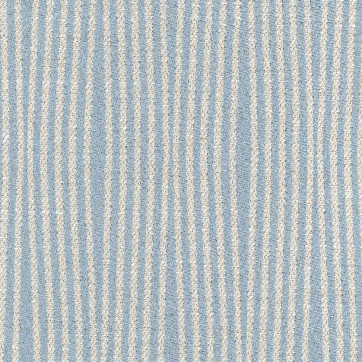 Pale blue and cream vertical stripe fabric with a softly nubby woven texture