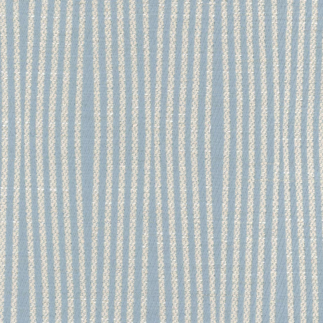 Pale blue and cream vertical stripe fabric with a softly nubby woven texture
