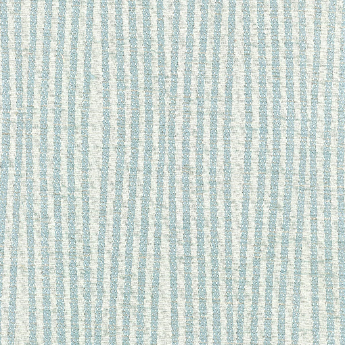 Close-up of icy blue and ivory vertical stripes with a nubby woven texture