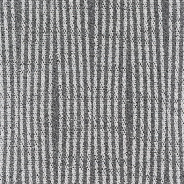 Cool grey textile with mottled, irregular vertical charcoal-and-white woven striations