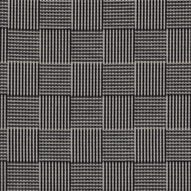 Charcoal and biscuit woven check with alternating vertical and horizontal stripe blocks